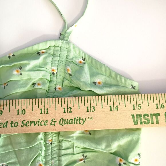 Hollister Mint Green Floral Cinched Ruched Cropped Cami Smocked Back M Coquette - Picture 9 of 10